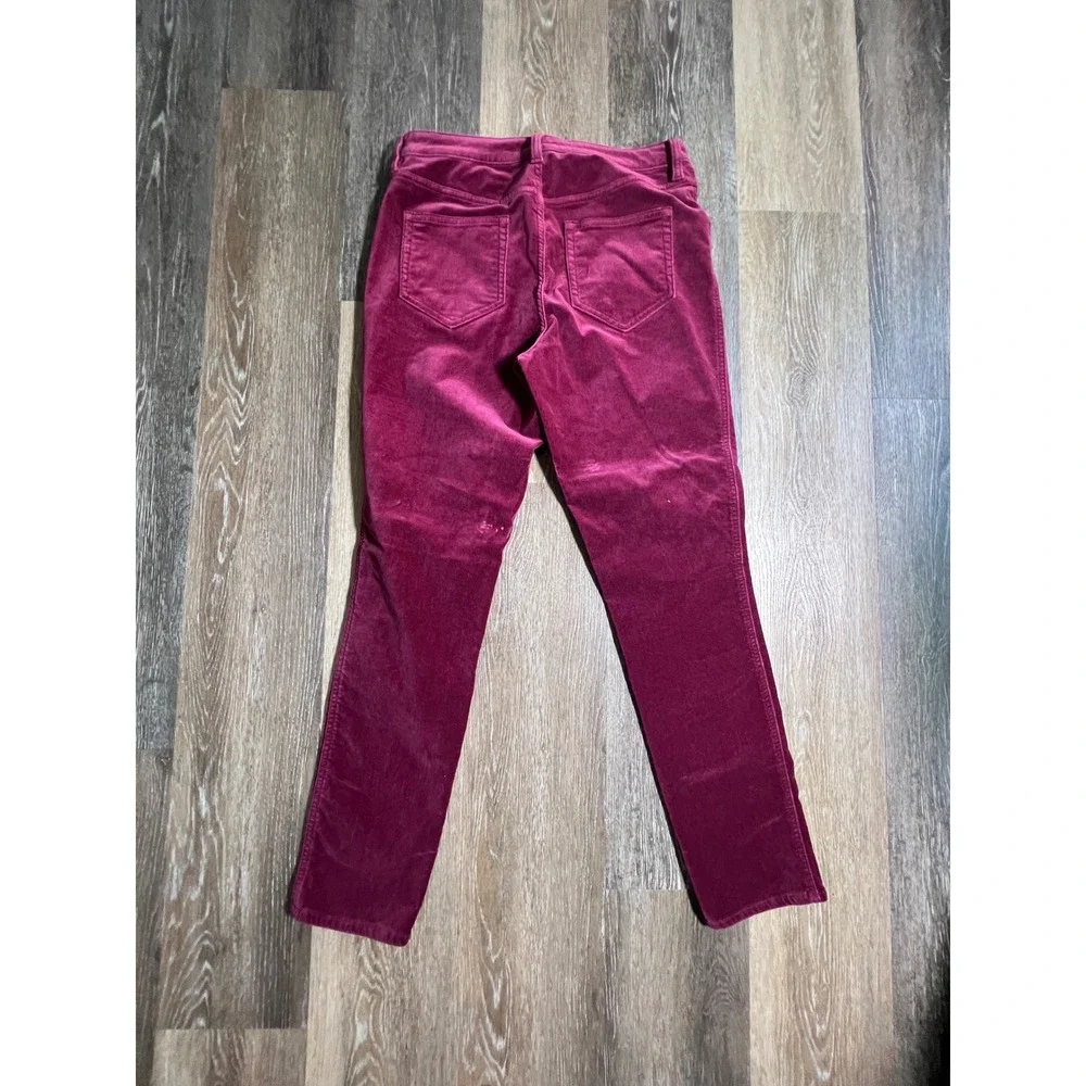 Lands End Velvet Slim Pants Womens 10 Burgundy Good Mid Rise Corduroy Trousers